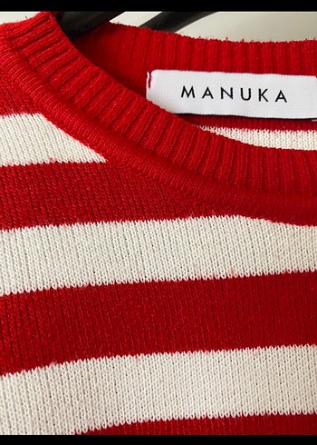 Kırmızı Beyaz Çizgili Salaş Kadın Kazak - Görsel 3