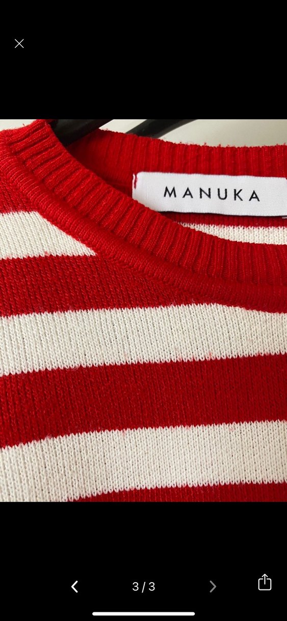 Kırmızı Beyaz Çizgili Salaş Kadın Kazak - Görsel 3