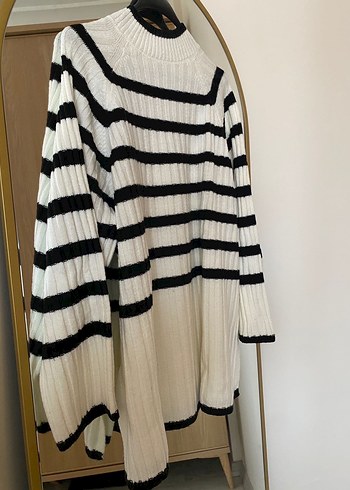 Çizgili Boğazlı Triko Kadın Kazak - Görsel 2