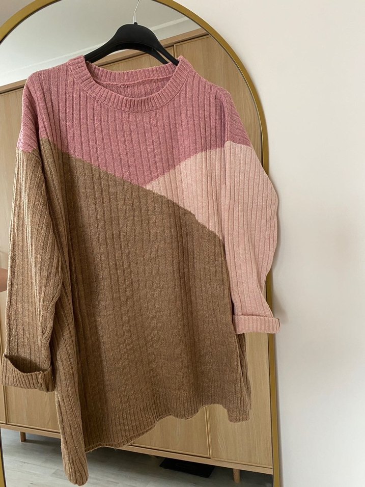 Bohem Tarzı Renk Bloklu Örgü Kadın Kazak - Görsel 3