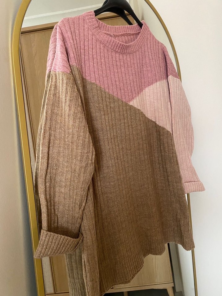 Bohem Tarzı Renk Bloklu Örgü Kadın Kazak - Görsel 2