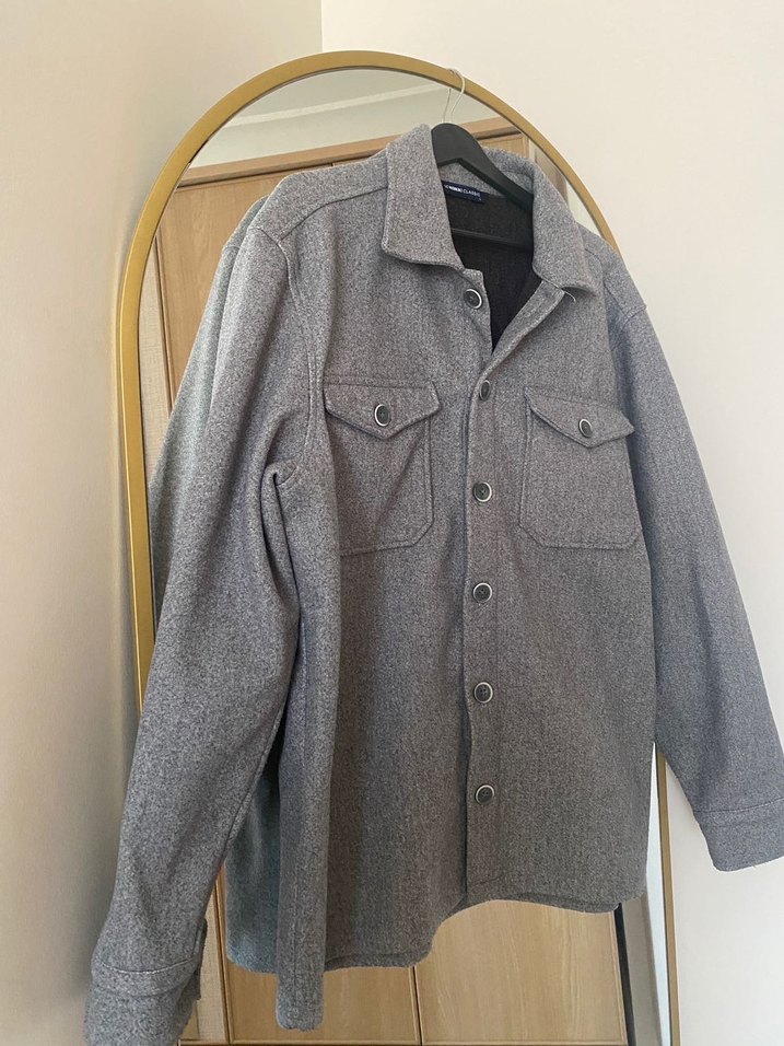 Gri Düğmeli Erkek Yün Ceket - Görsel 5