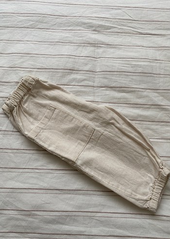 Bej Keten bebek Bol Pantolon - Görsel 2