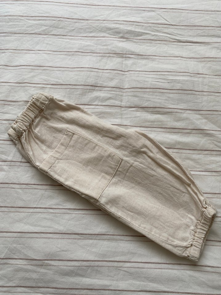 Bej Keten  bebek Bol Pantolon - Görsel 2