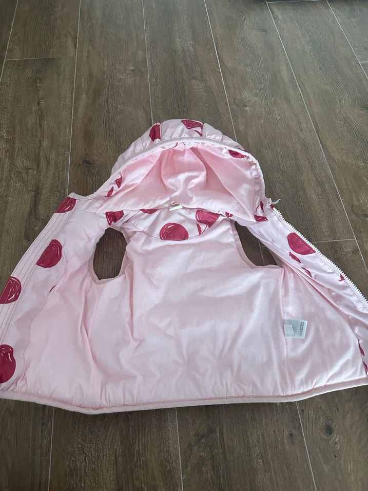 Kız Çocuk Kapüşonlu Fermuarlı Pembe Yelek - Görsel 2