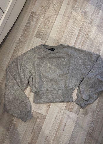 Gri Crop Kadın Sweatshirt