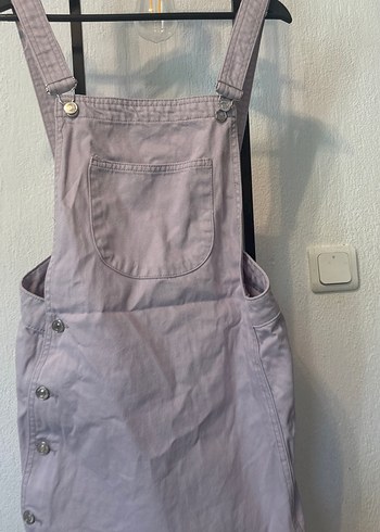 Mor Keten Düğmeli Kız Salopet - Görsel 4