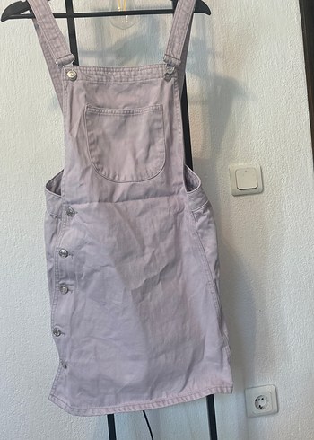 Mor Keten Düğmeli Kız Salopet - Görsel 3