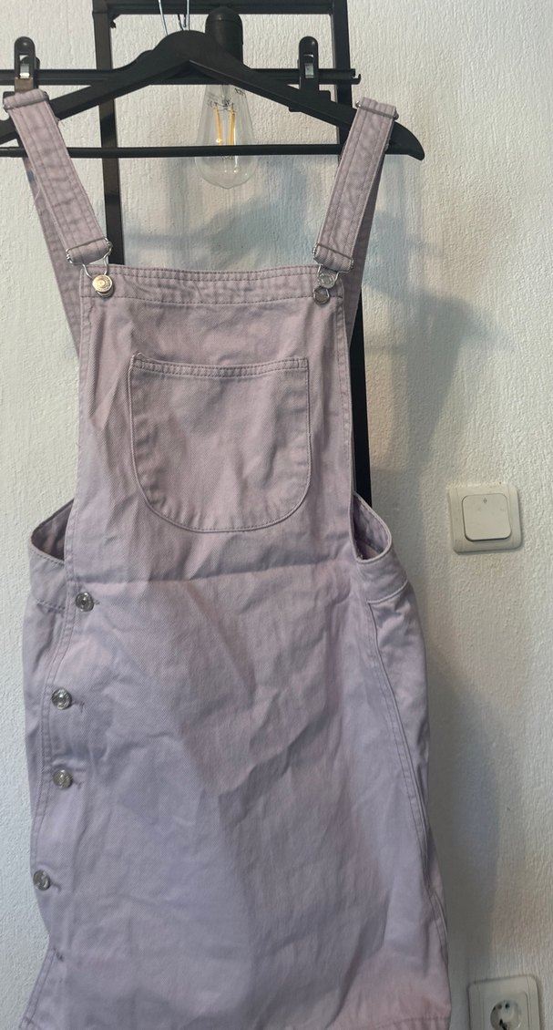 Mor Keten Düğmeli Kız Salopet - Görsel 4