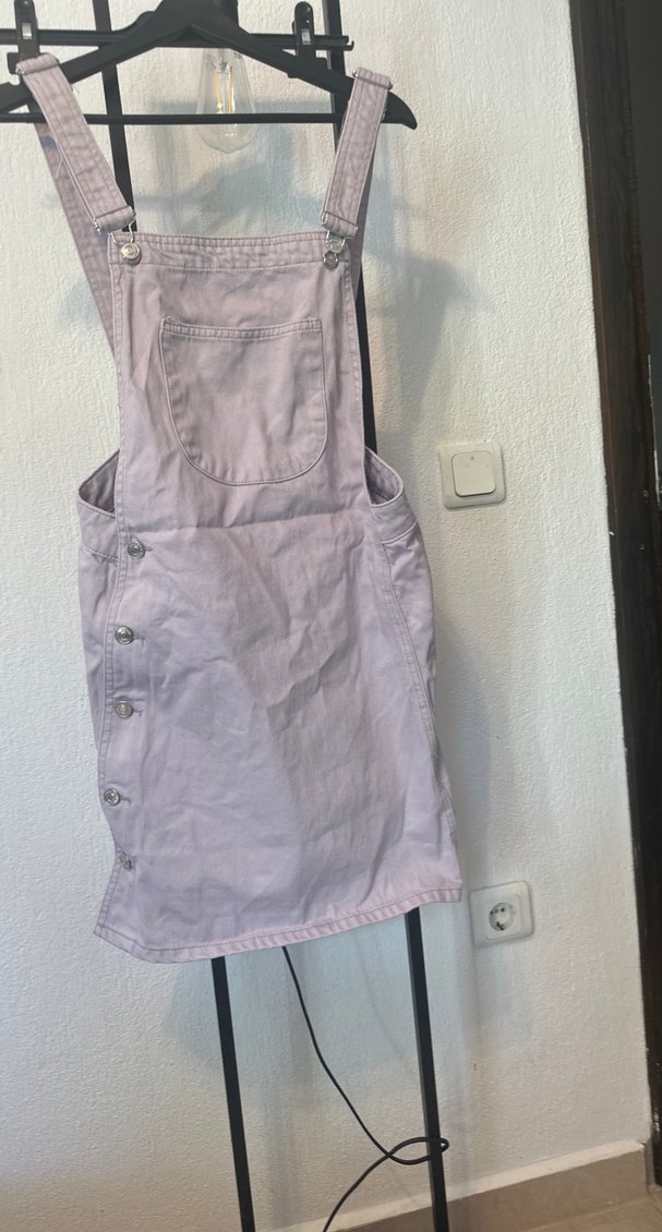 Mor Keten Düğmeli Kız Salopet - Görsel 2