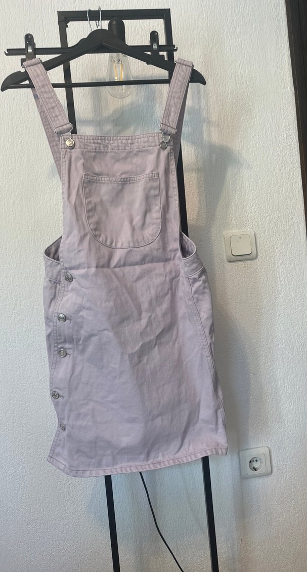 Mor Keten Düğmeli Kız Salopet - Görsel 3