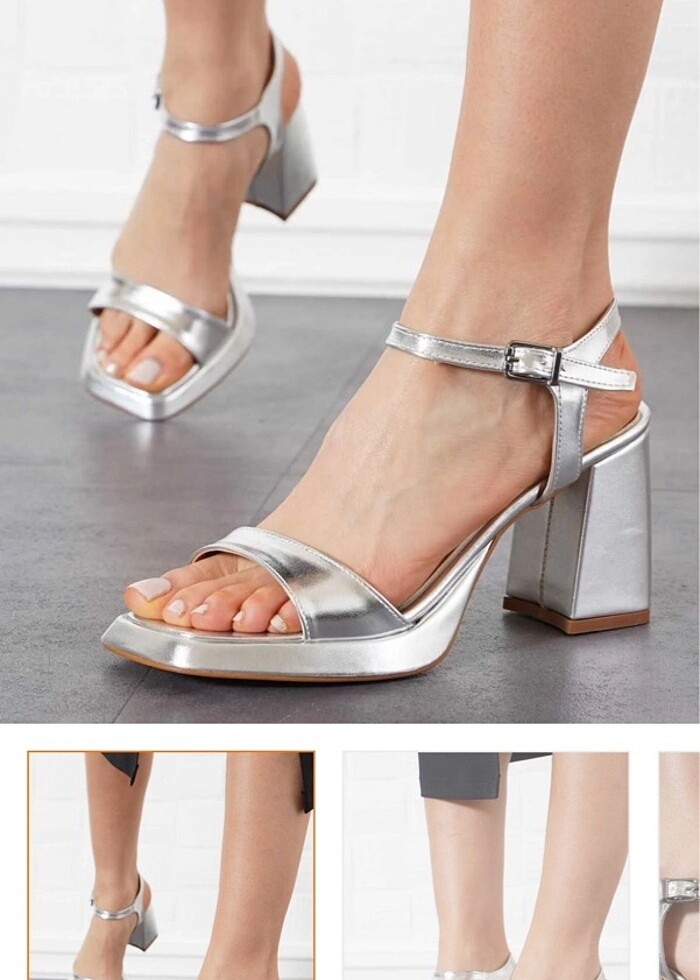 Platformlu kalın topuk gümüş topuklu ayakkabı - Görsel 2
