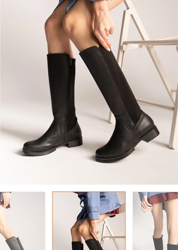 Dalgıç kumaş arkası esnek siyah düz taban çizme - Görsel 2