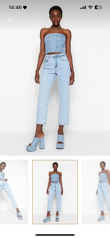 Trendyolmilla yüksek bel açık mavi straight jean