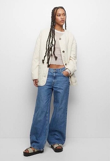 Pull and Bear Pull & Bear kapitone bej ceket