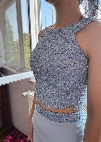 Mavi Uzun Balık Abiye Elbise - Görsel 6