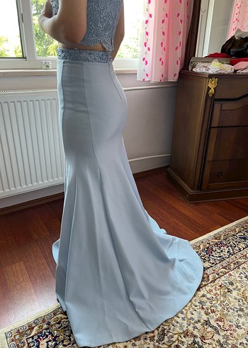 Mavi Uzun Balık Abiye Elbise - Görsel 4