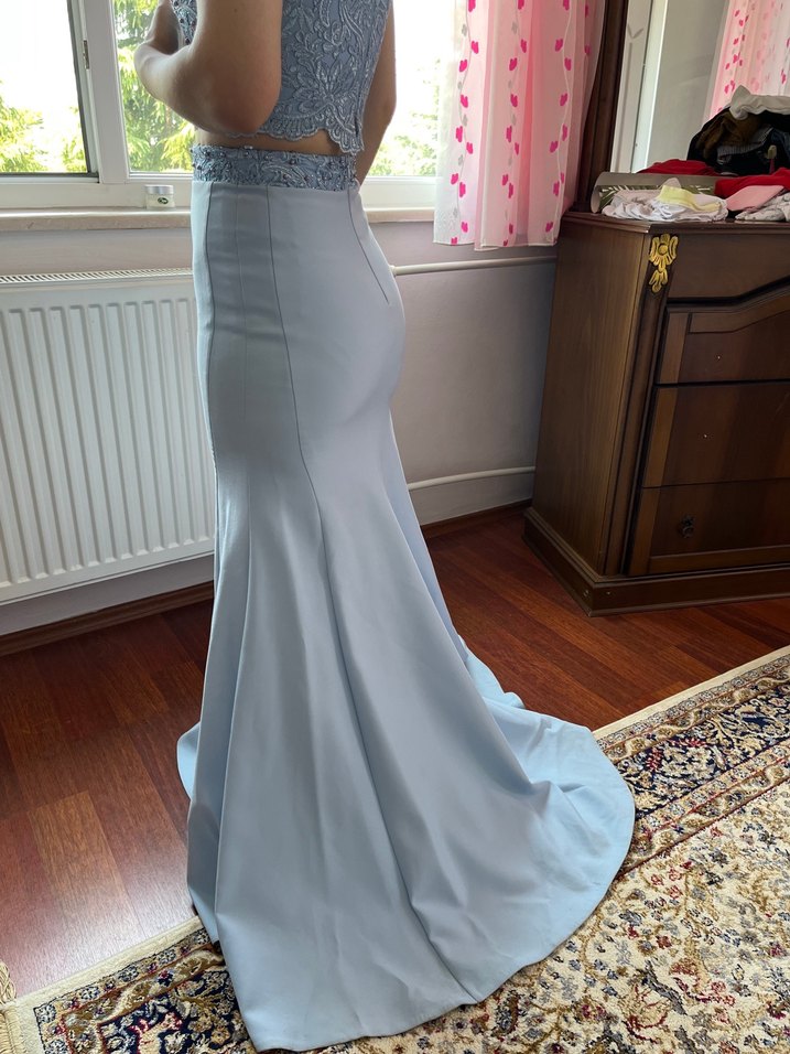 Mavi Uzun Balık Abiye Elbise - Görsel 4