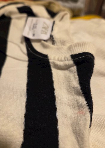 ZARA Kids / Erkek Çocuk Siyah Beyaz Çizgili Pamuklu Tişört - Görsel 3