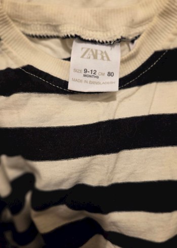 ZARA Kids / Erkek Çocuk Siyah Beyaz Çizgili Pamuklu Tişört - Görsel 2
