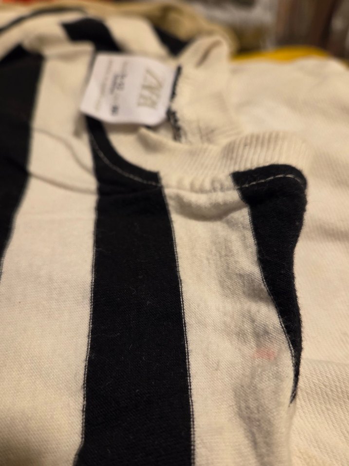 ZARA Kids / Erkek Çocuk Siyah Beyaz Çizgili Pamuklu Tişört - Görsel 3