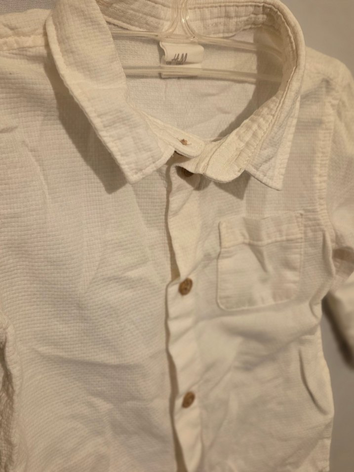 H&M Düğmeli Beyaz Keten Erkek Çocuk Gömlek - Görsel 2