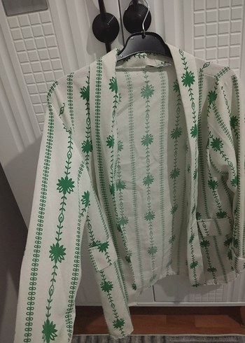 Diğer Yeşil Nakışlı Bohem Kadın Blazer