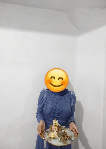 38 Beden Mavi Uzun Drapeli Bohem Abiye Elbise