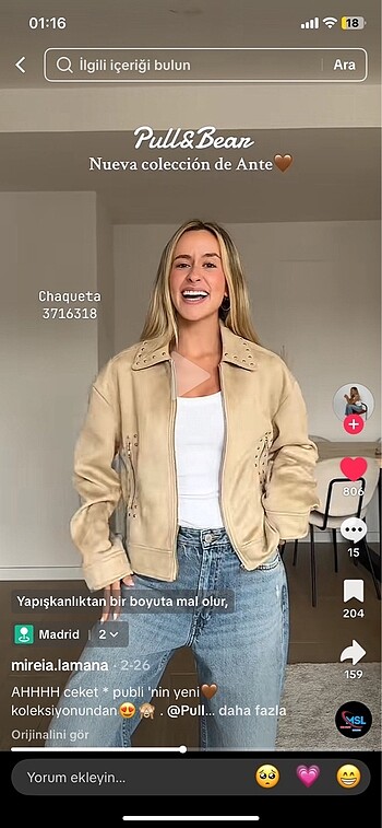 s Beden camel Renk PULL&BEAR SÜET CEKET