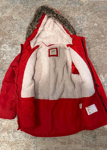 Çocuk Mont Kürklü Kapüşonlu Kırmızı Erkek Çocuk Mont - Görsel 4