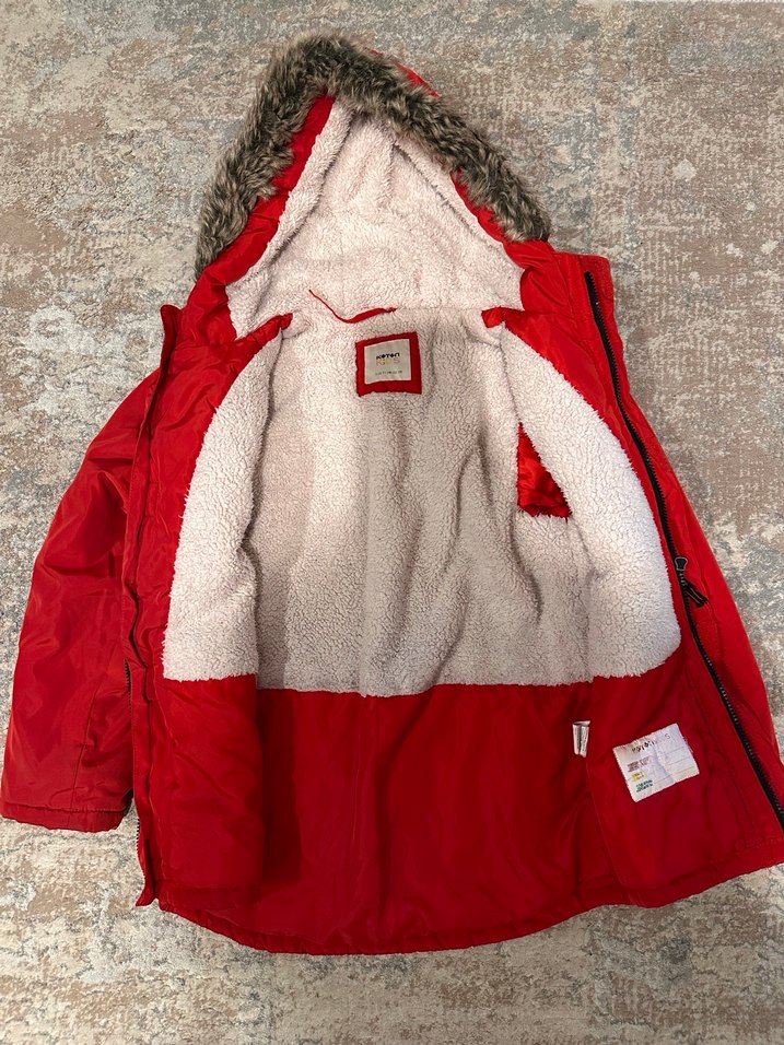 Çocuk Mont Kürklü Kapüşonlu Kırmızı Erkek Çocuk Mont - Görsel 4