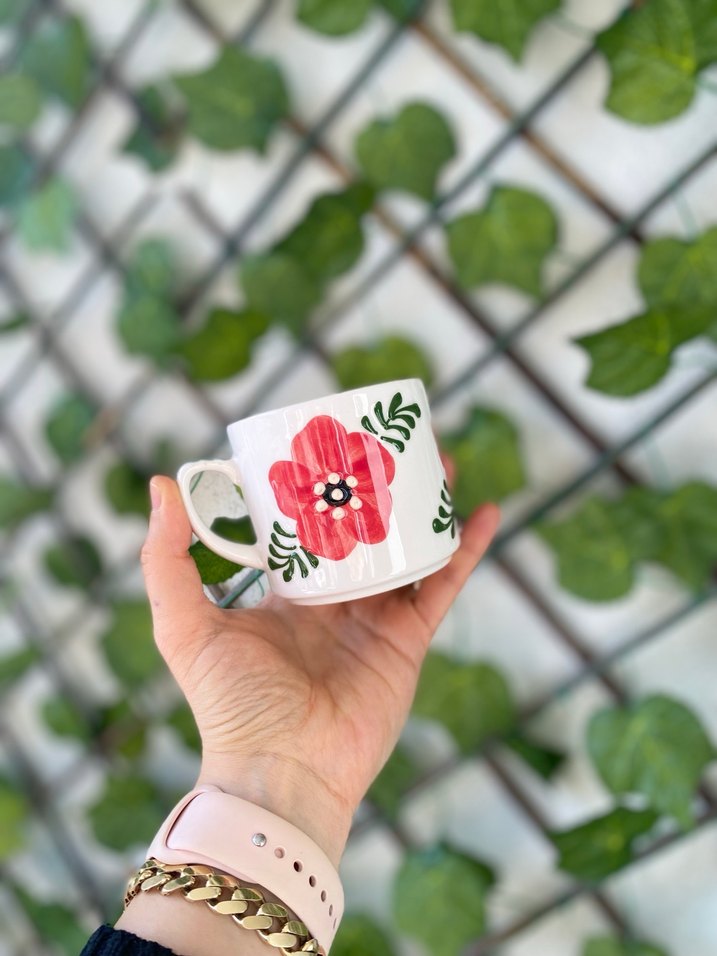 Gelincik Desenli Renkli Seramik 2li Kupa Seti - Görsel 3