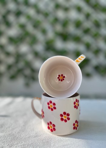 El Yapımı Çiçek Desenli Renkli Seramik Kupa - Görsel 2