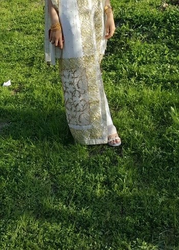 Yöresel elbise Beyaz Nakışlı Kadın Hint Elbisesi kaftan - Görsel 4