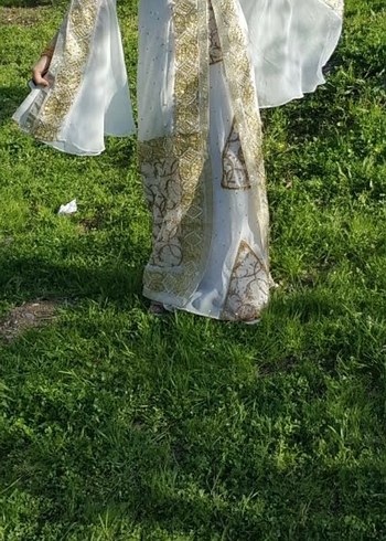 Yöresel elbise Beyaz Nakışlı Kadın Hint Elbisesi kaftan - Görsel 3