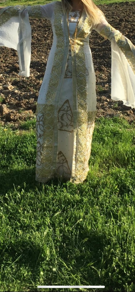 Yöresel elbise Beyaz Nakışlı Kadın Hint Elbisesi kaftan - Görsel 2