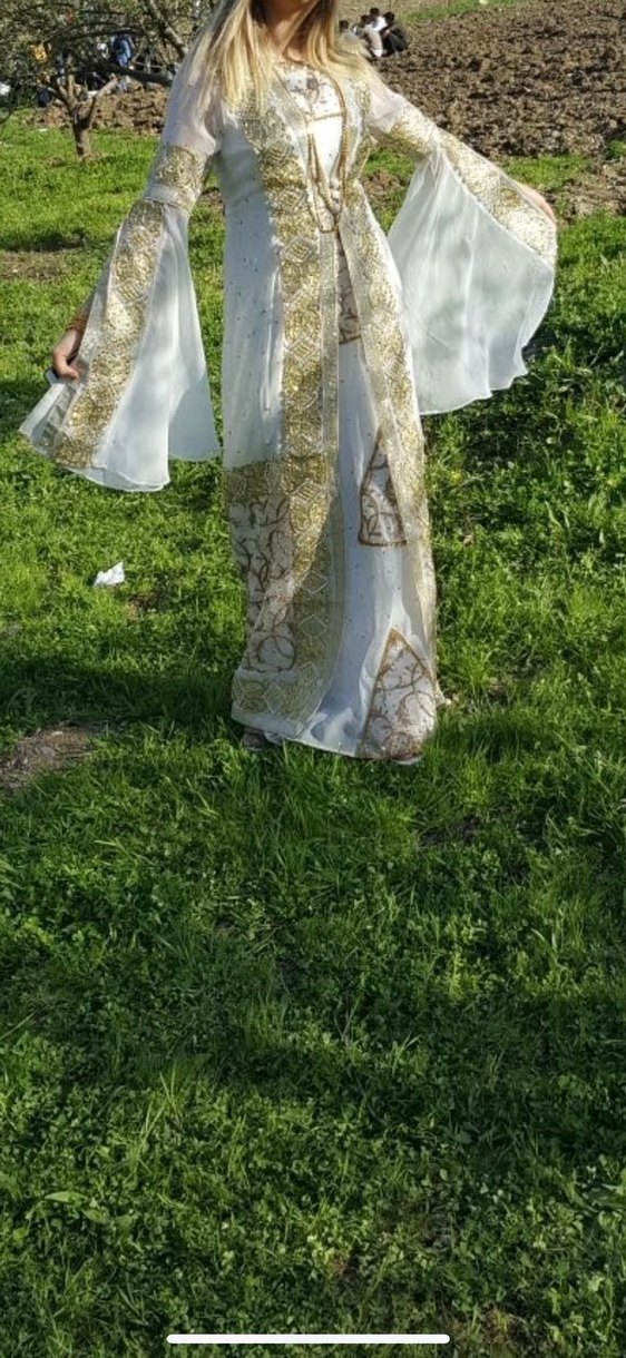 Yöresel elbise Beyaz Nakışlı Kadın Hint Elbisesi kaftan - Görsel 3