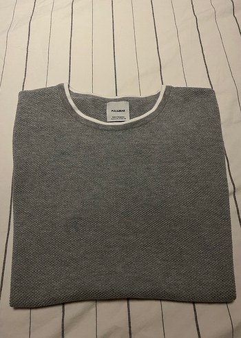 Pull and Bear PULL&BEAR Beyaz Detaylı Gri Tşhirt