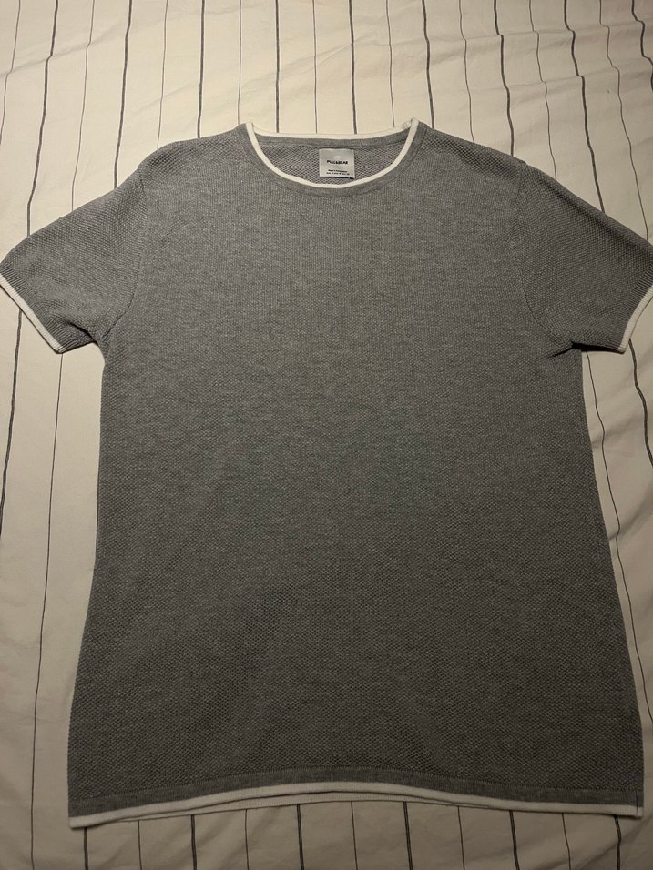 PULL&BEAR Beyaz Detaylı Gri Tşhirt - Görsel 4