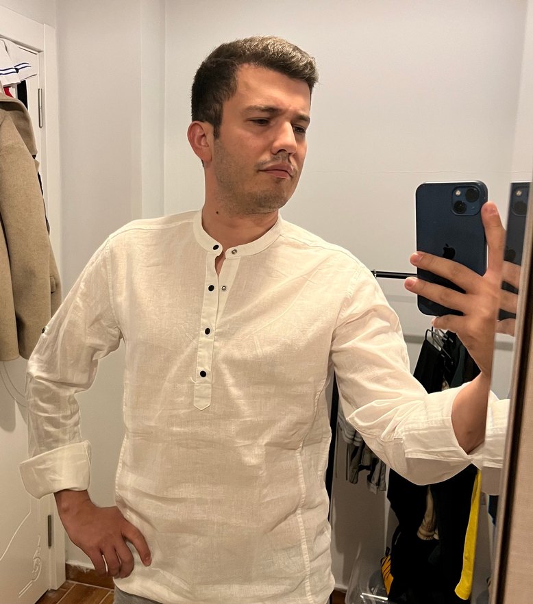 Erkek Beyaz Uzun Kollu Düğmeli Gömlek - Görsel 3