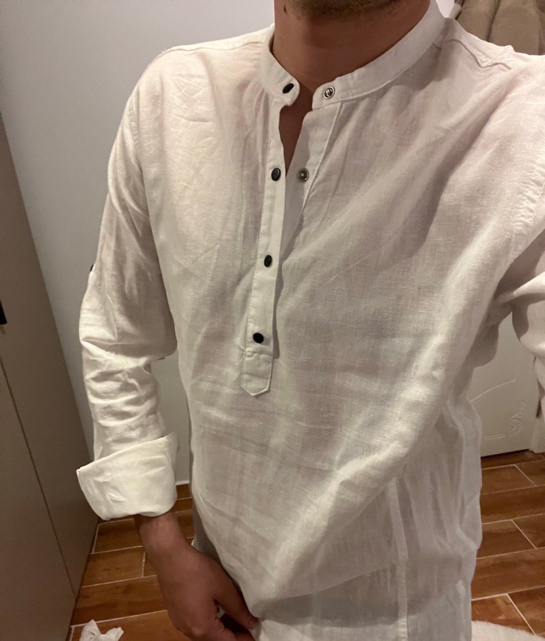 Erkek Beyaz Uzun Kollu Düğmeli Gömlek - Görsel 2
