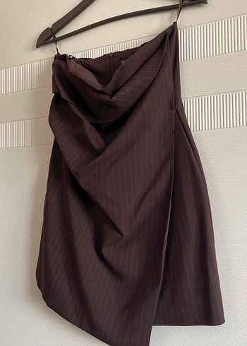 Drapeli Kahverengi Çizgili elbise - Görsel 3