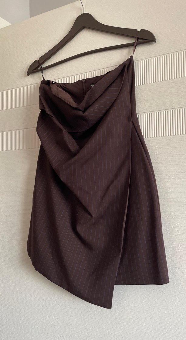 Drapeli Kahverengi Çizgili elbise - Görsel 3