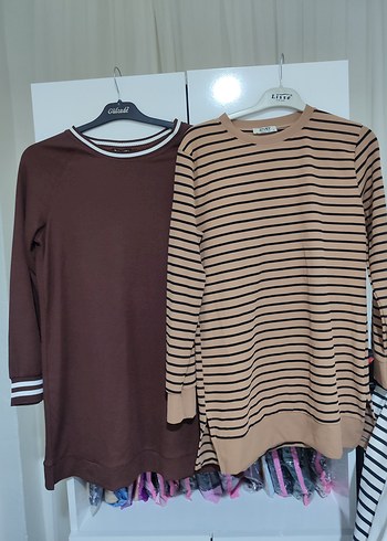 Çizgili ve Düz Kahverengi Sweatshirtler