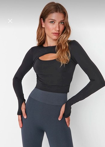 Trendyolmilla Antrasit Crop Spor Bluz - Görsel 2