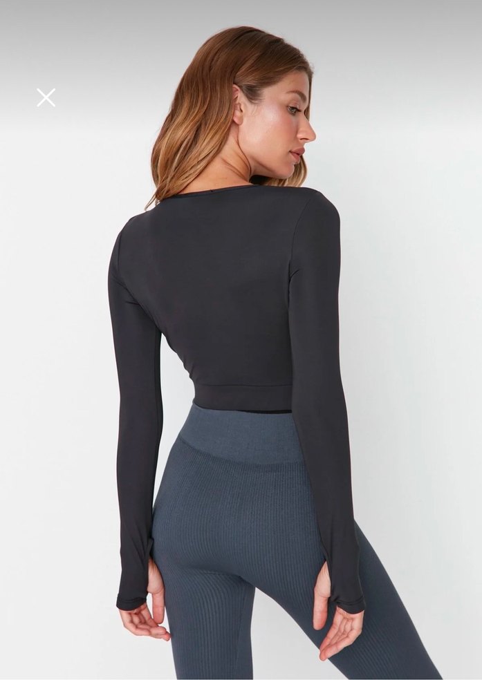 Trendyolmilla Antrasit Crop Spor Bluz - Görsel 4