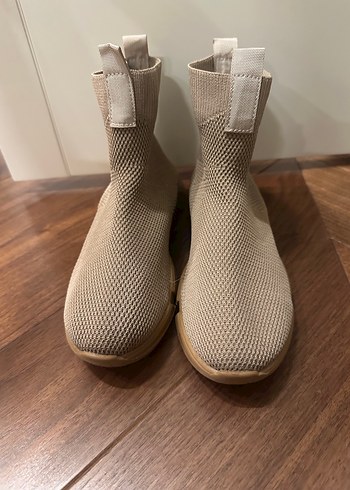 Bej Örgü Kadın bootie - Görsel 3