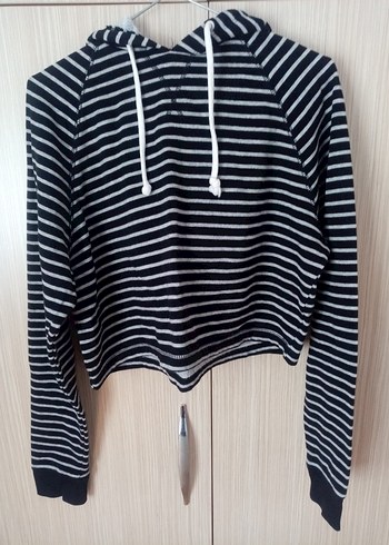 H&M H&m çizgili crop sweatshirt