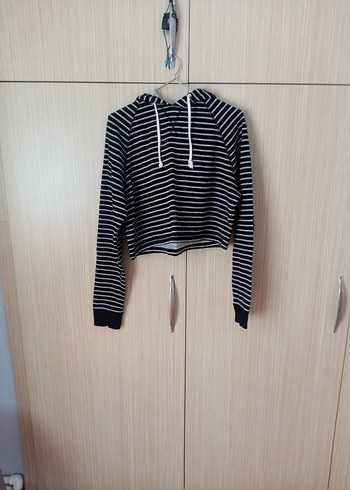 H&m çizgili crop sweatshirt