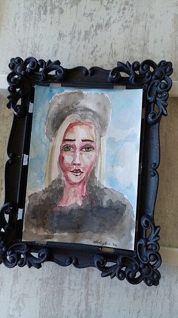  Beden Suluboya kadın portresi resim çalışması imzalı 